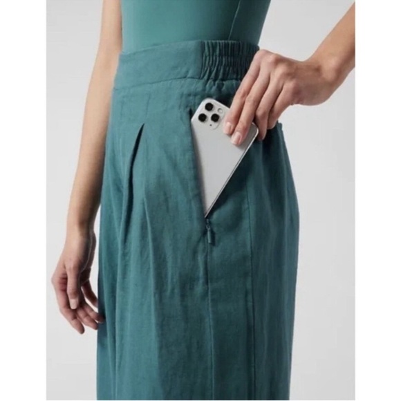 Athleta Playa Linen High Rise Pleated Wide Leg Pants in Borealis Blue - Picture 3 of 13